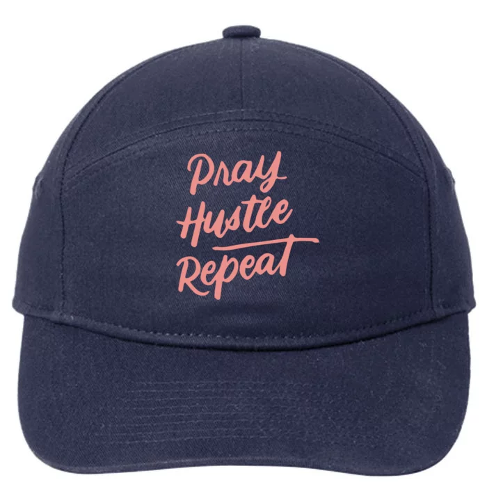 Faith Motivational Spiritual Funny Gift Pray Hustle Repeat Gift 7-Panel Snapback Hat