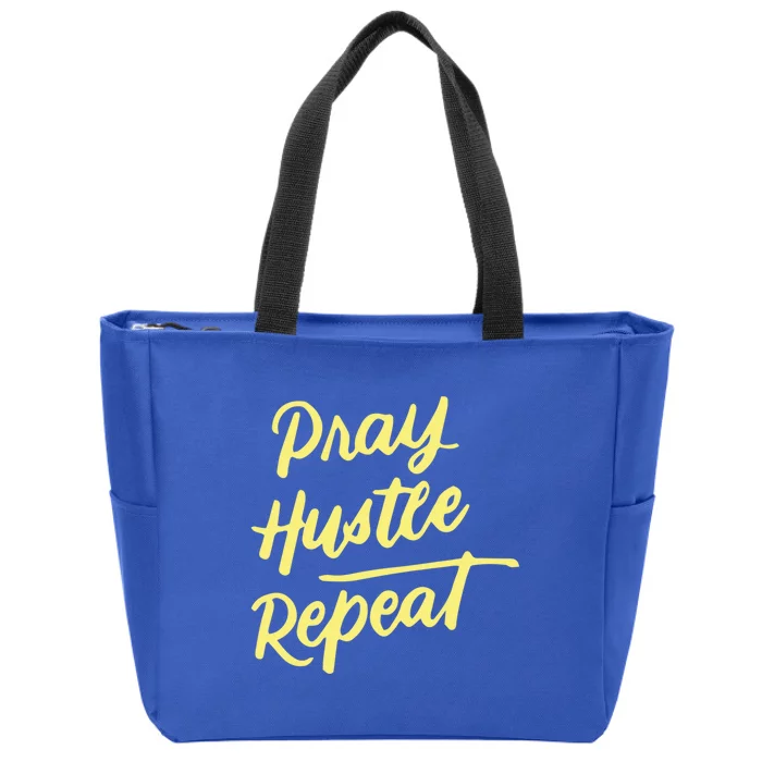 Faith Motivational Spiritual Funny Gift Pray Hustle Repeat Cool Gift Zip Tote Bag