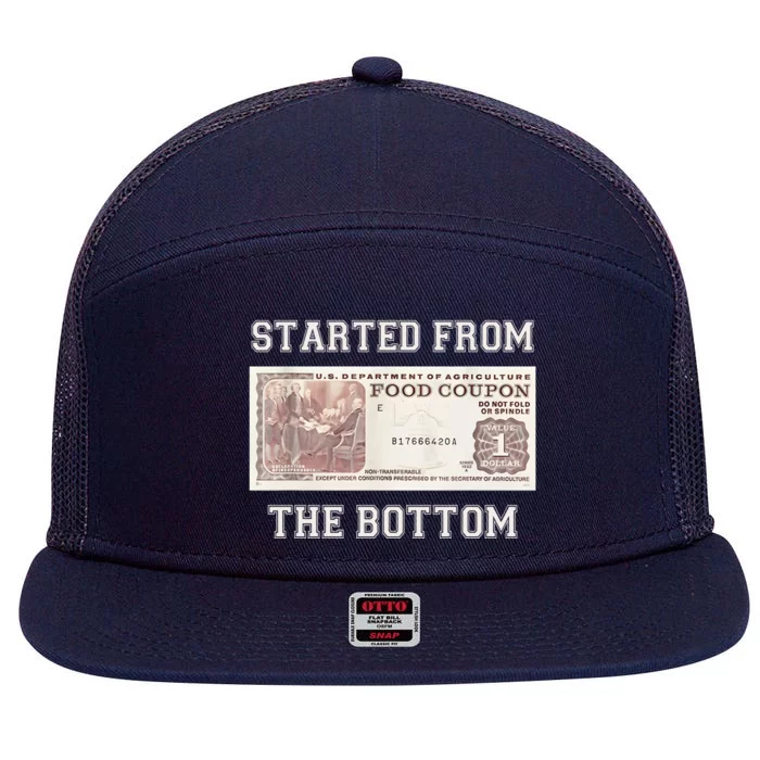 Funny Meme Started From Bottom Food Stamp Coupon 7 Panel Mesh Trucker Snapback Hat