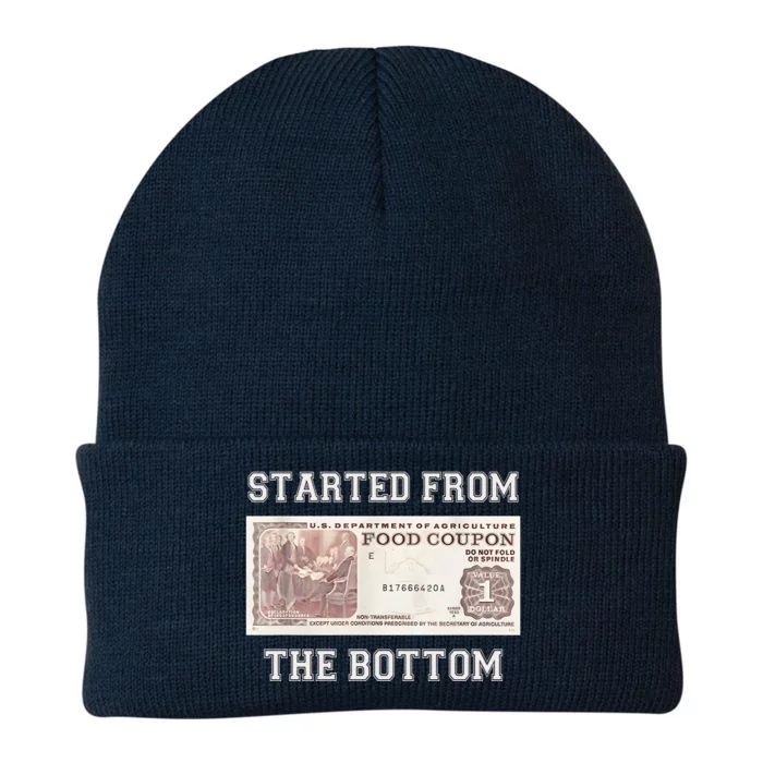 Funny Meme Started From Bottom Food Stamp Coupon Knit Cap Winter Beanie