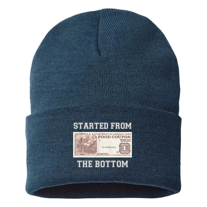 Funny Meme Started From Bottom Food Stamp Coupon Sustainable Knit Beanie