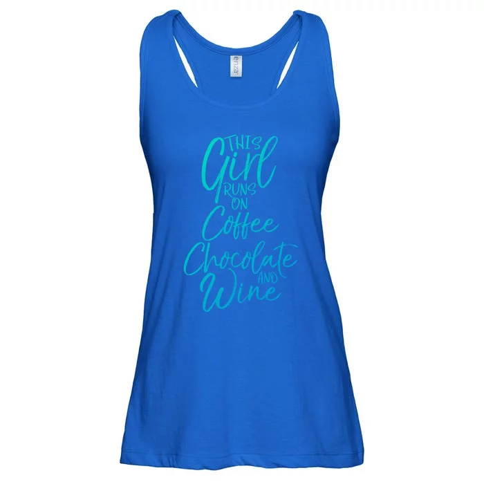 Funny Mom Saying This Runs On Coffee Chocolate And Wine Gift Ladies Essential Flowy Tank