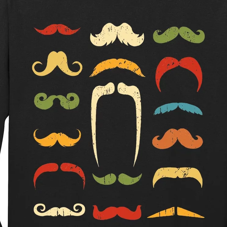 Funny Mustache Styles Retro Hipster Mustache Tall Long Sleeve T-Shirt