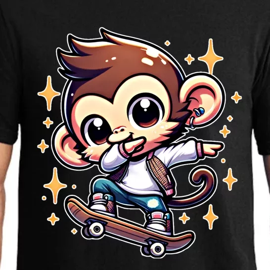 Funny Monkey Skateboarding Meaningful Gift Pajama Set