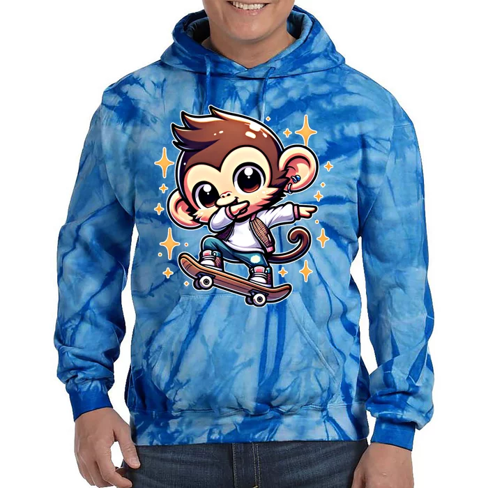 Funny Monkey Skateboarding Meaningful Gift Tie Dye Hoodie