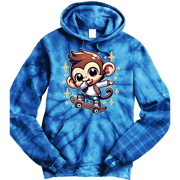 Funny Monkey Skateboarding Meaningful Gift Tie Dye Hoodie