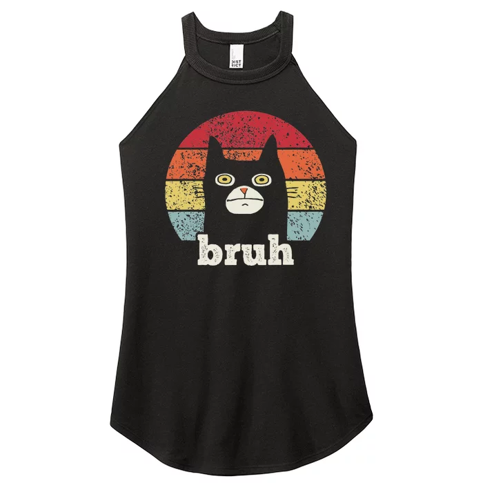 Funny Meme saying Bruh with Cat Greetings Teens Women’s Perfect Tri Rocker Tank