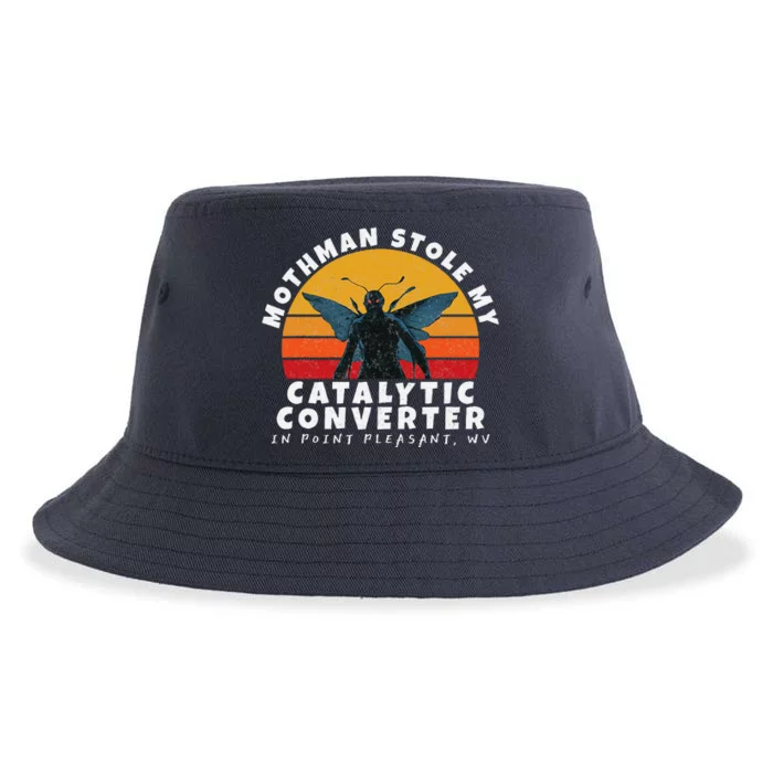 Funny Mothman Stole My Catalytic Converter Mothman Cryptid Sustainable Bucket Hat