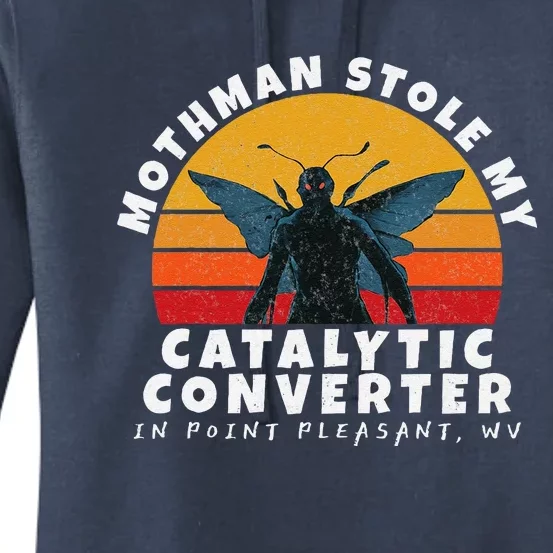 Funny Mothman Stole My Catalytic Converter Mothman Cryptid Women's Pullover Hoodie