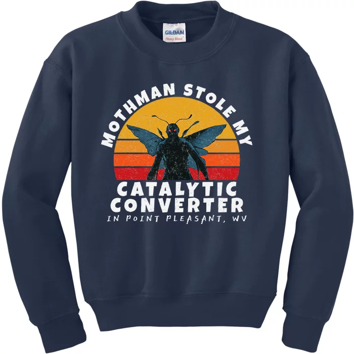 Funny Mothman Stole My Catalytic Converter Mothman Cryptid Kids Sweatshirt