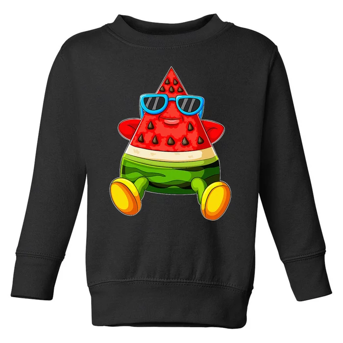 Funny Melon Summer Fruit Sunglasses On Watermelon Toddler Sweatshirt