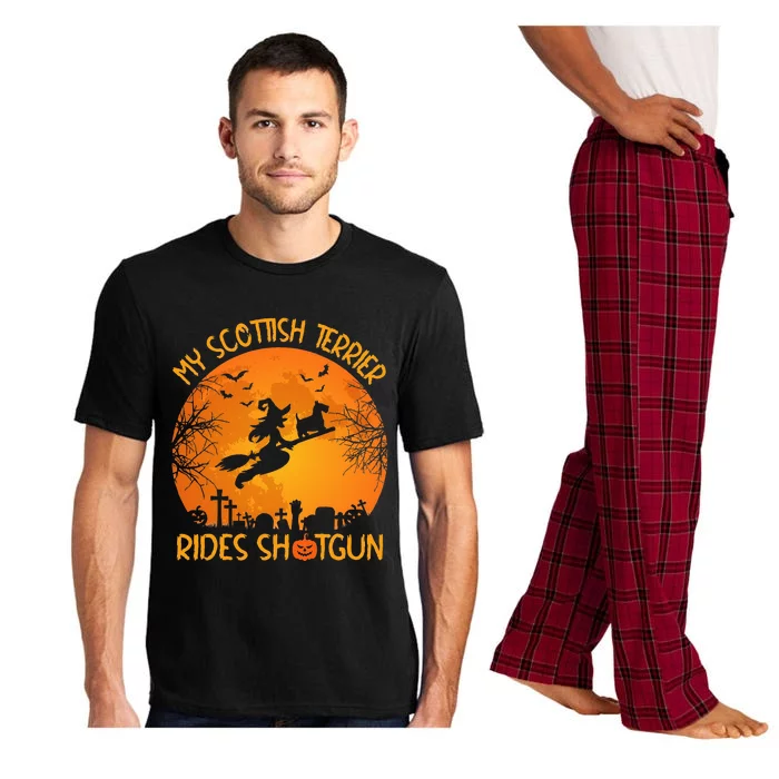 Funny My Scottish Terrier Rides Shotgun Witch Halloween Pajama Set