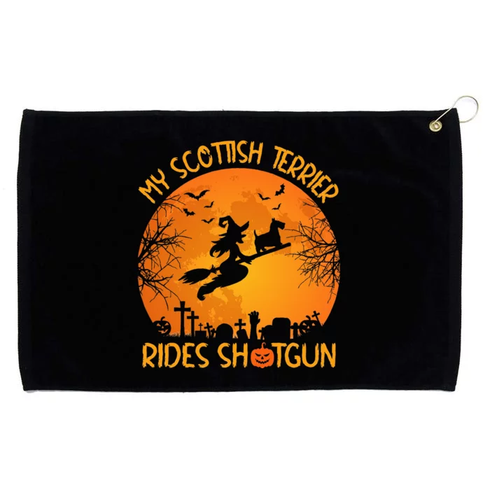 Funny My Scottish Terrier Rides Shotgun Witch Halloween Grommeted Golf Towel