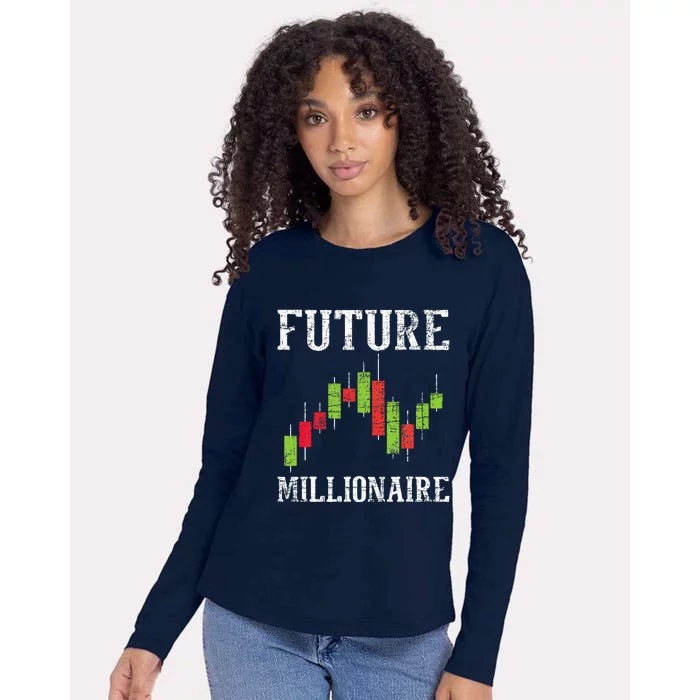 Future Millionaire Stock Exchange Day Trader Day Trading Womens Cotton Relaxed Long Sleeve T-Shirt