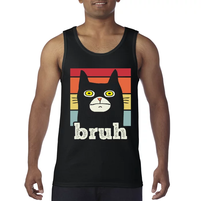 Funny Meme saying Bruh with Cat Greetings Tank Top