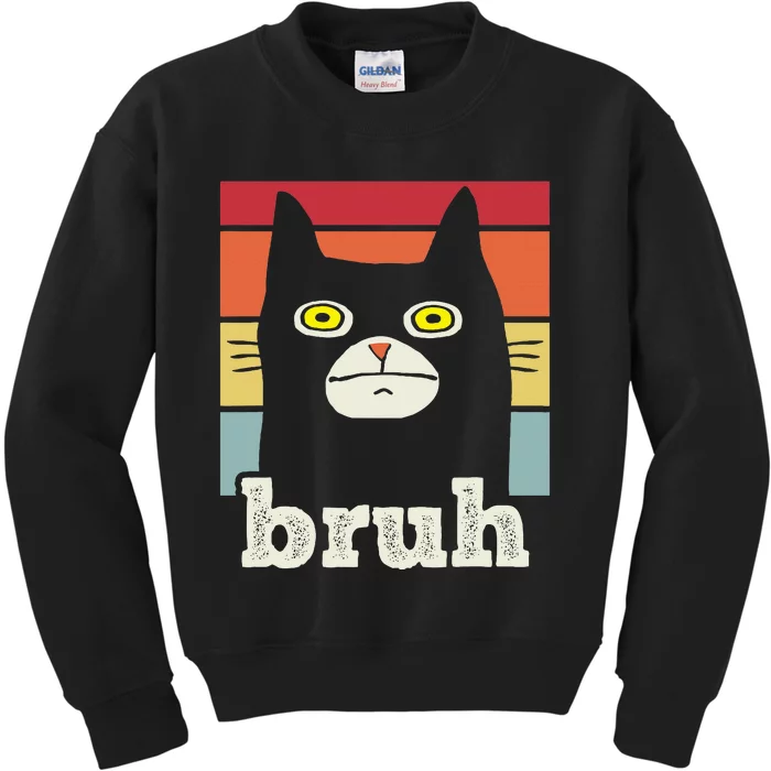 Funny Meme saying Bruh with Cat Greetings Kids Sweatshirt