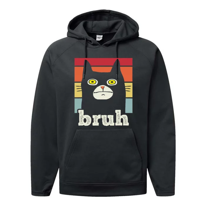 Funny Meme Saying Bruh With Cat Greetings Performance Fleece Hoodie