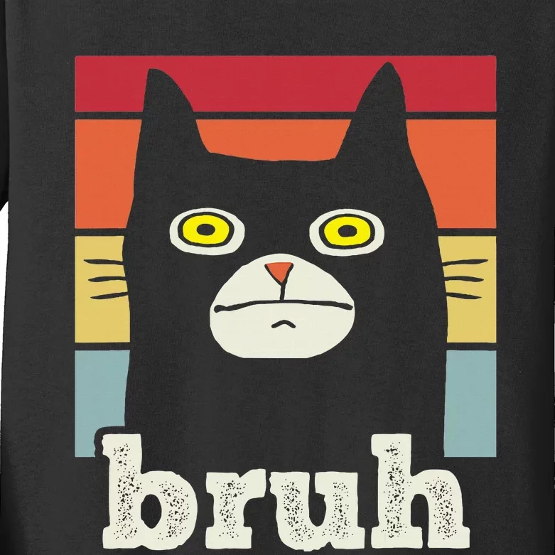 Funny Meme Saying Bruh With Cat Greetings Kids Long Sleeve Shirt