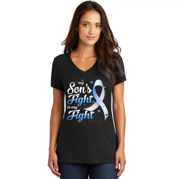 funny My Son's Fight Type 1 Diabetes Awareness Women's V-Neck T-Shirt