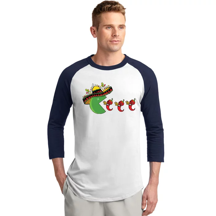 Fun Mexican Sombrero Eating Hot Pepper Skulls Cinco De Mayo Baseball Sleeve Shirt