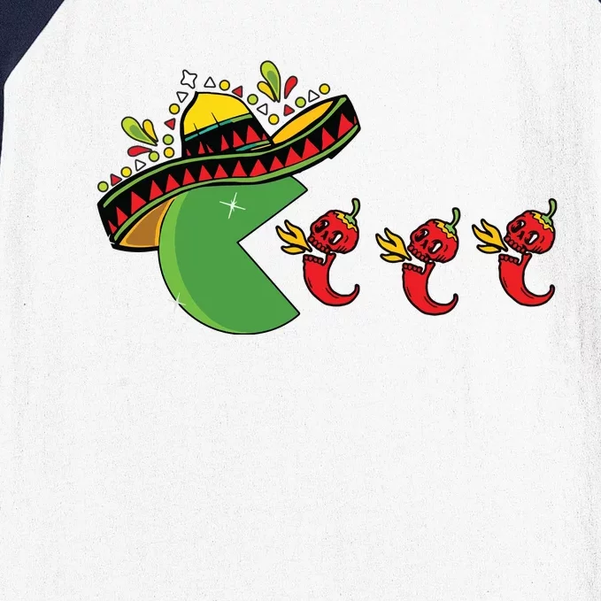 Fun Mexican Sombrero Eating Hot Pepper Skulls Cinco De Mayo Baseball Sleeve Shirt