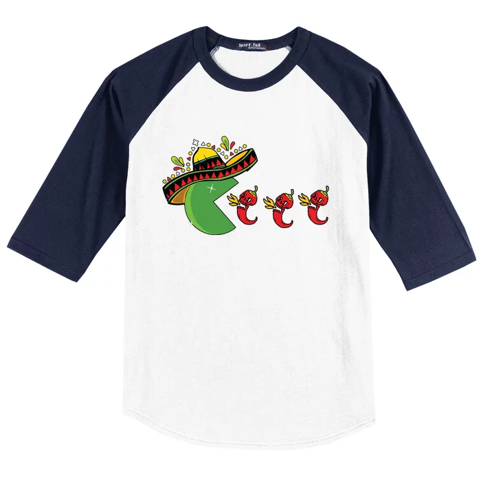 Fun Mexican Sombrero Eating Hot Pepper Skulls Cinco De Mayo Baseball Sleeve Shirt