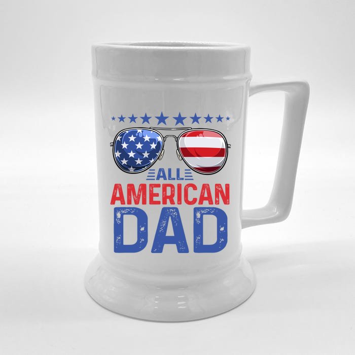 Family Matching Sunglusses All American Dad 4th Of July Usa Cute Gift Front & Back Beer Stein