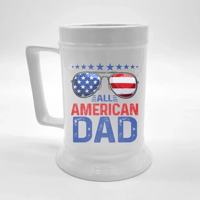 Family Matching Sunglusses All American Dad 4th Of July Usa Cute Gift Front & Back Beer Stein