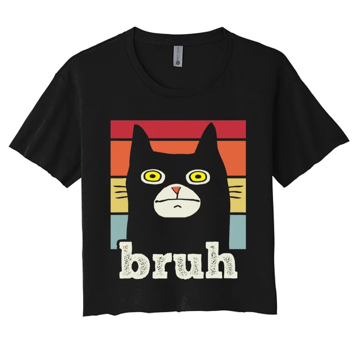 Funny Meme Saying Bruh With Cat Greetings Teens Women's Crop Top Tee