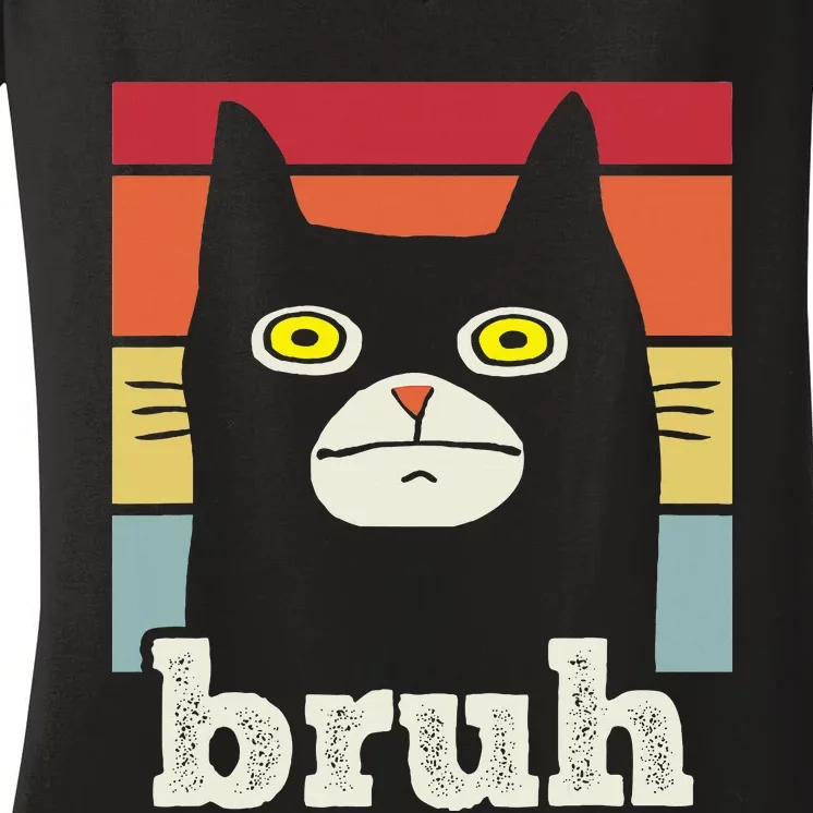 Funny Meme Saying Bruh With Cat Greetings Teens Women's V-Neck T-Shirt