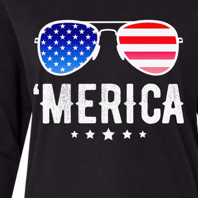 Funny Merica Sunglasses Patriotic Independence Day Womens Cotton Relaxed Long Sleeve T-Shirt