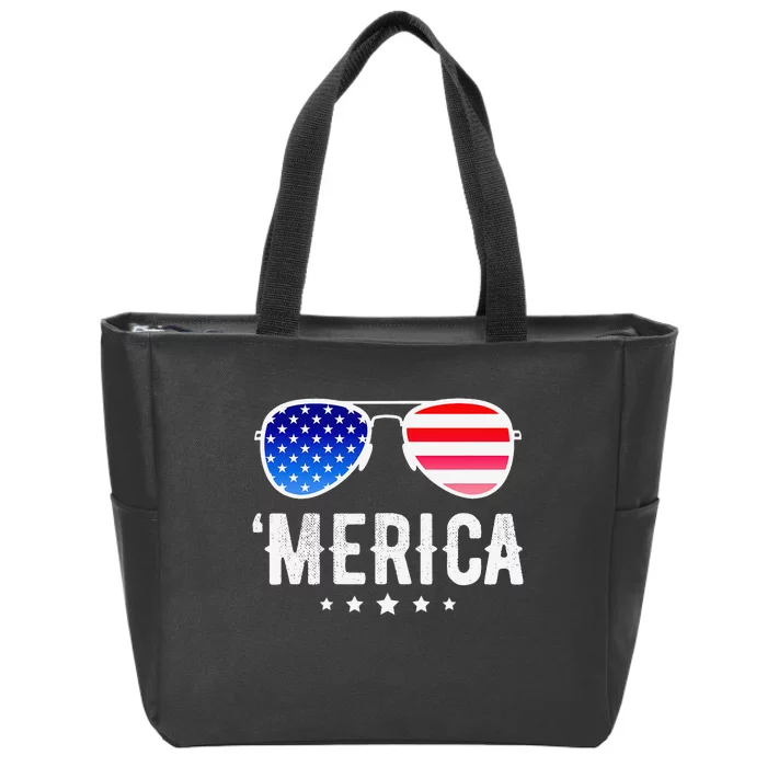 Funny Merica Sunglasses Patriotic Independence Day Zip Tote Bag