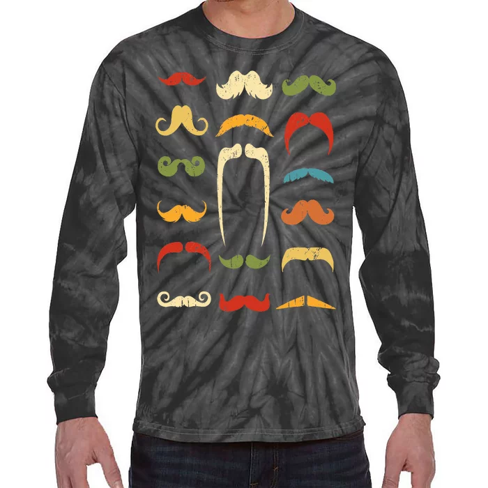 Funny Mustache Styles  Vintage Retro Hipster Mustache Tie-Dye Long Sleeve Shirt