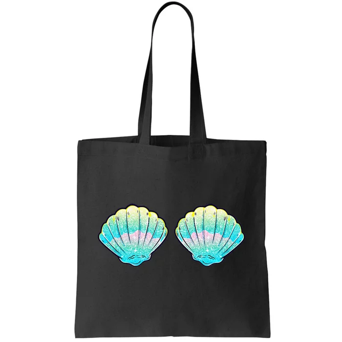 funny Mermaid Sea Shell Bra Birthday Tote Bag