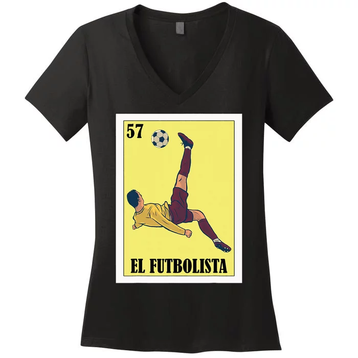 Funny Mexican Soccer Design El Futbolista Women's V-Neck T-Shirt