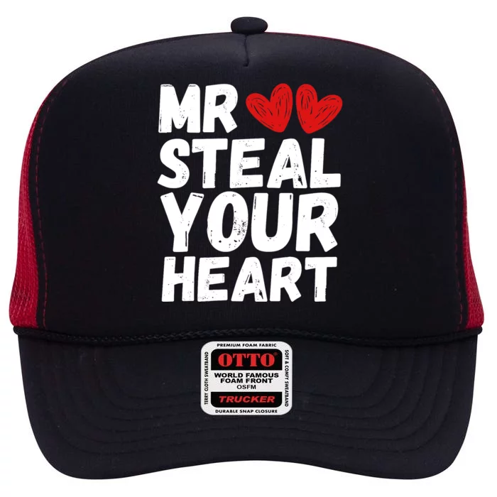 Funny Mr Steal Your Heart Valentines Day Boy High Crown Mesh Trucker Hat