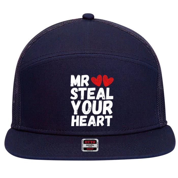 Funny Mr Steal Your Heart Valentines Day Boy 7 Panel Mesh Trucker Snapback Hat