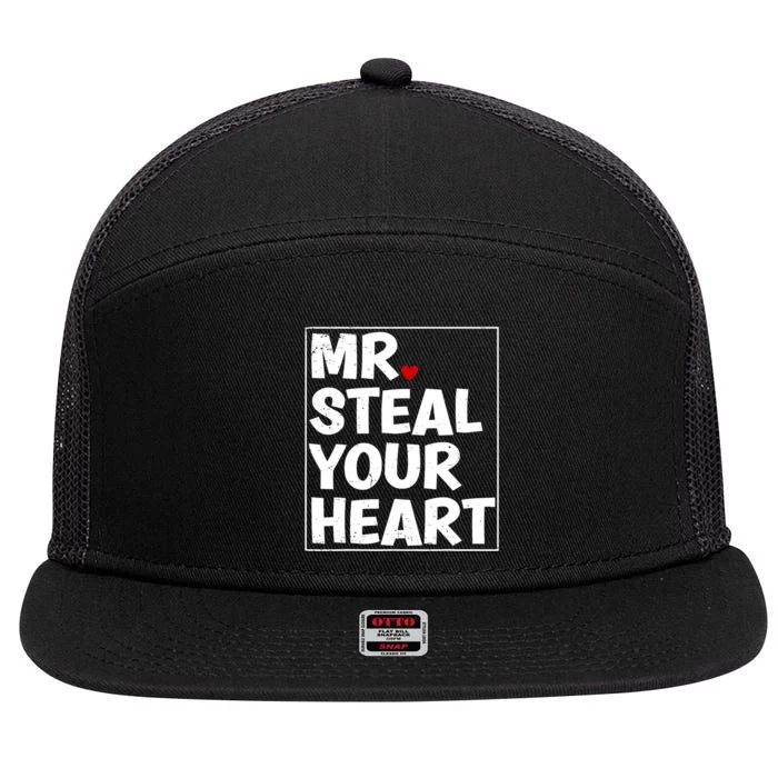 Funny Mr Steal Your Heart Valentines Day 7 Panel Mesh Trucker Snapback Hat