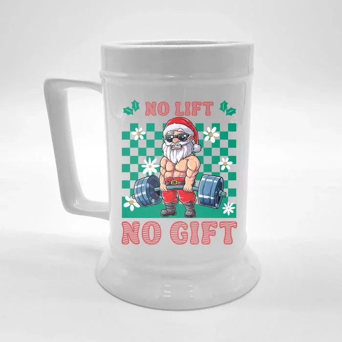 Funny Muscle Santa Lifting Christmas Ugly Christmas Gift Front & Back Beer Stein