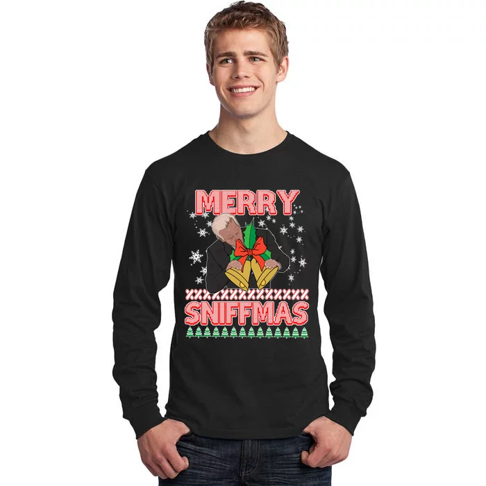 Funny Merry Sniffmas Xmas Anti Biden Ugly Christmas Tall Long Sleeve T-Shirt