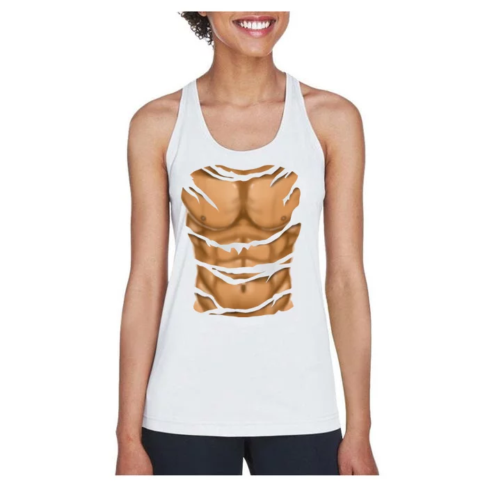 Fake Muscles Six Pack Abs Ripped Chest Fake Bodybuilding Women's Racerback Tank