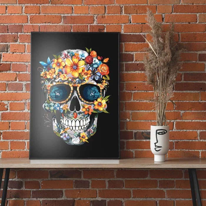 Floral Mexican Skull Day Of The Dead Dia De Muertos Poster