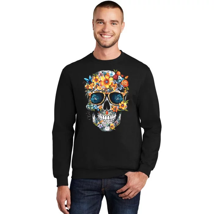 Floral Mexican Skull Day Of The Dead Dia De Muertos Tall Sweatshirt