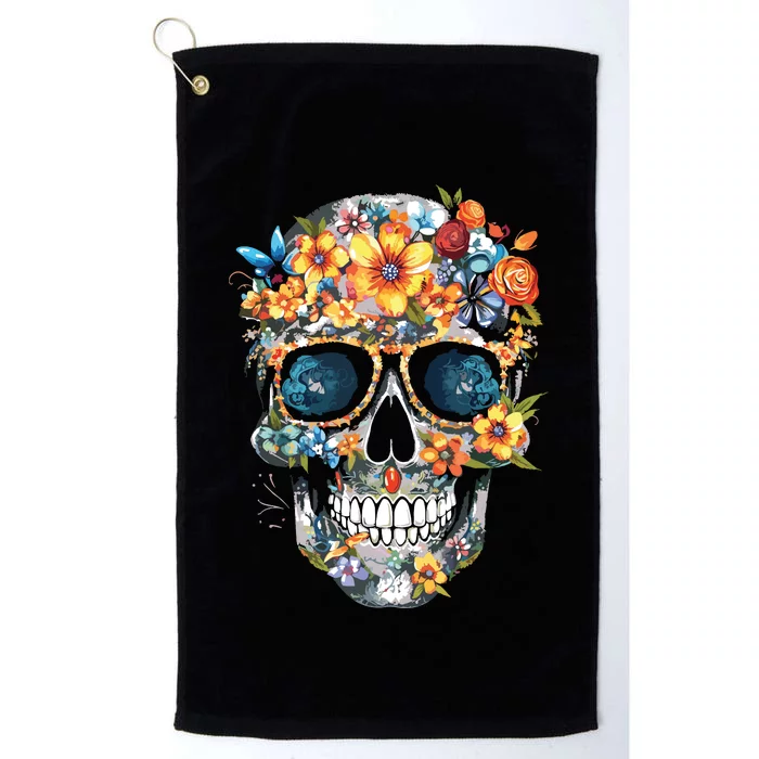 Floral Mexican Skull Day Of The Dead Dia De Muertos Platinum Collection Golf Towel