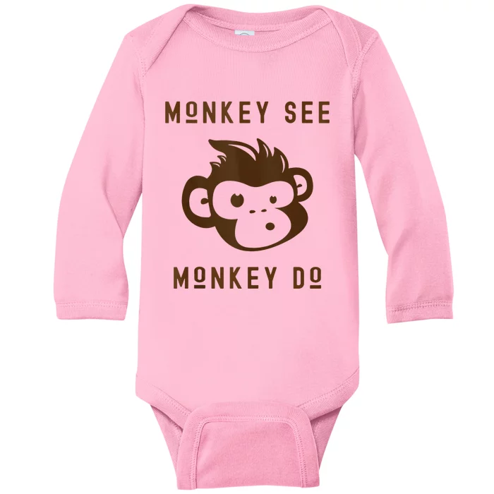 Funny Monkey See Monkey Do Cute Adorable Primate Chimp Baby Long Sleeve Bodysuit