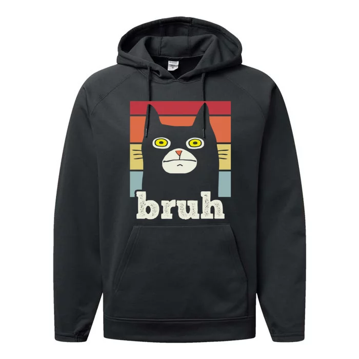 Funny Meme Saying Bruh With Cat Greetings Teens Performance Fleece Hoodie