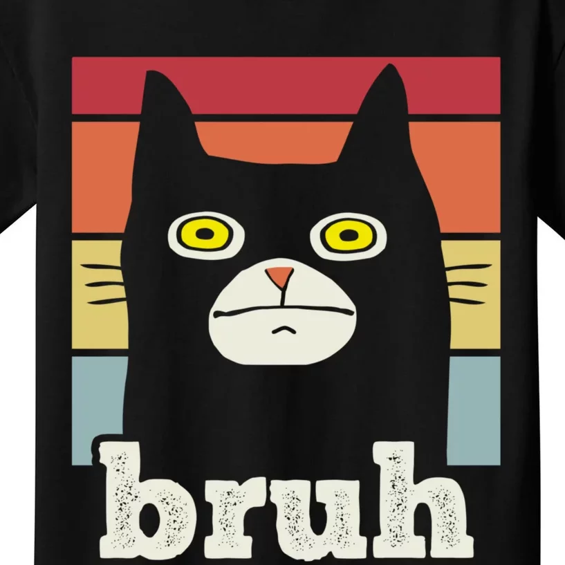 Funny Meme Saying Bruh With Cat Greetings Teens Kids T-Shirt