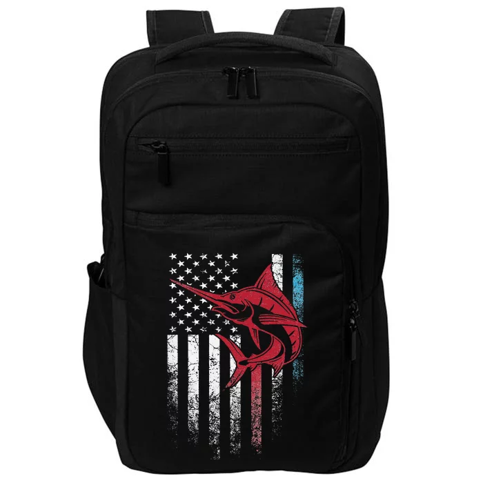 Fishing Marlin Swordfish Fish 4th of July American Flag USA Impact Tech Backpack