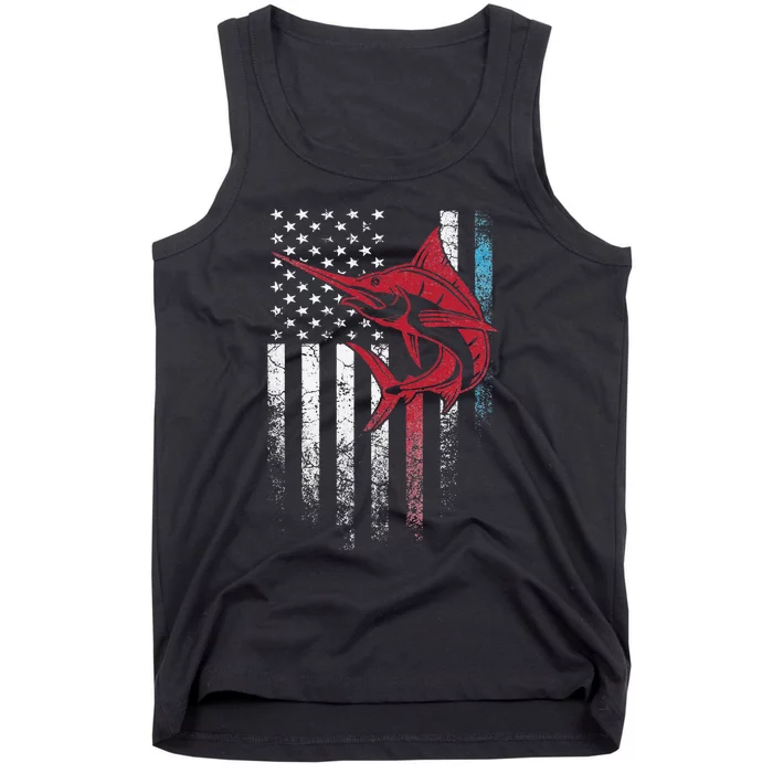 Fishing Marlin Swordfish Fish 4th of July American Flag USA Tank Top