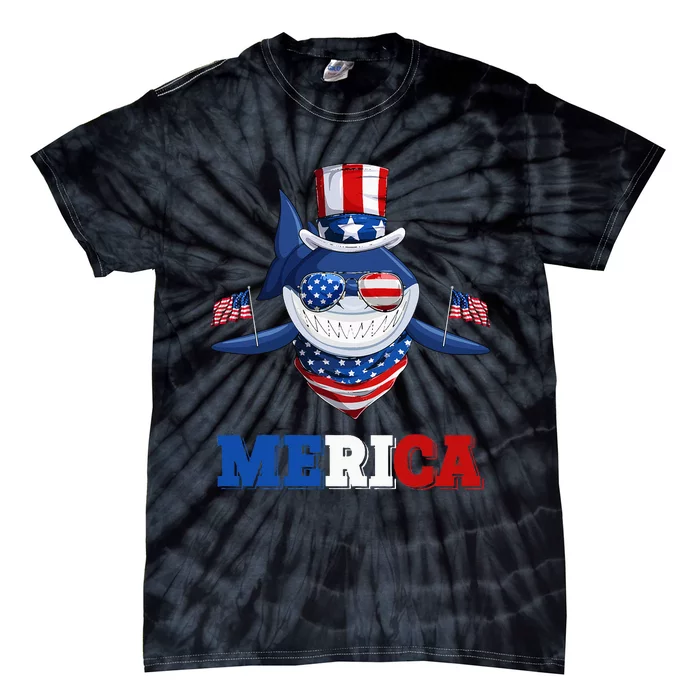 Funny Merica Shark American Flag Indepedence Day July 4th Tie-Dye T-Shirt